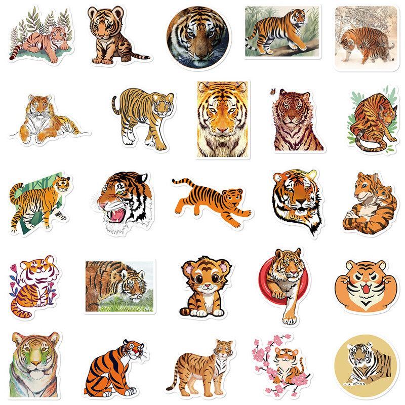 Cartoon Domineering Tiger Series Graffiti Adesivos, Adequado para Capacetes, Desktop, Decoração de Parede, DIY Sticker Pack, Atacado, 50Pcs