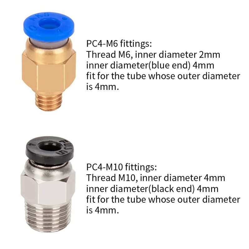 Bowden PTFE Tubing para filamento de 1,75mm, PC4-M6 Fittings, PC4-M10 Pneumatic para Creality Ender 3, Pro Ender 5, Pro CR-10, 10S