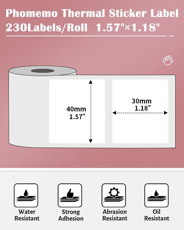Phomemo White Rectangle Series Self-Adhesive Label Sticker Paper for Phomemo M110 M220 Label Printer Waterproof Identification