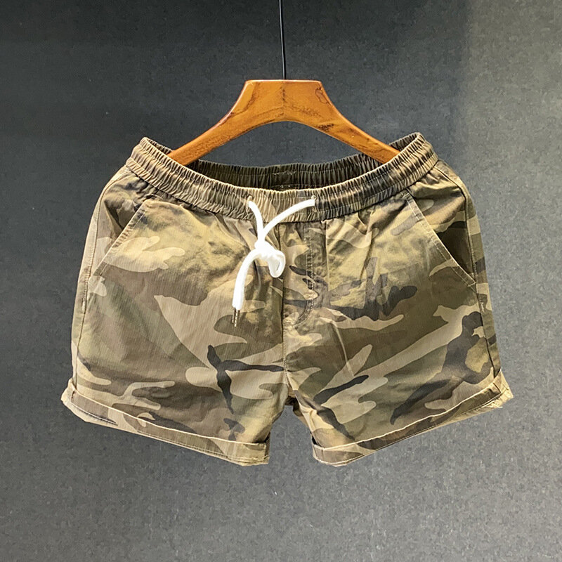 Summer Casual Camouflage Shorts Men's Elastic Waist Mid-Length Pants Loose Three-Quarter Trendy Sports Beach Pants