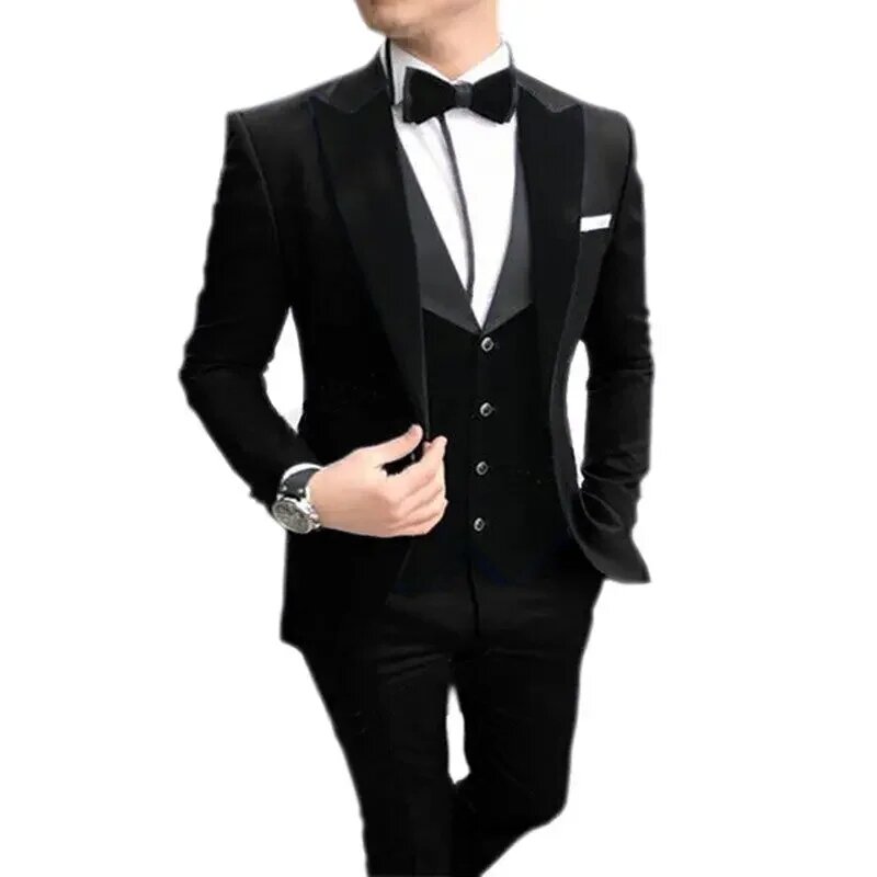Mannen Pakken Slim Fit 3 Stuks Beste Mannen Dragen Bruiloft Zakelijke Bruidegom Smoking Blazer + Vest + Broek Kostuum Homme