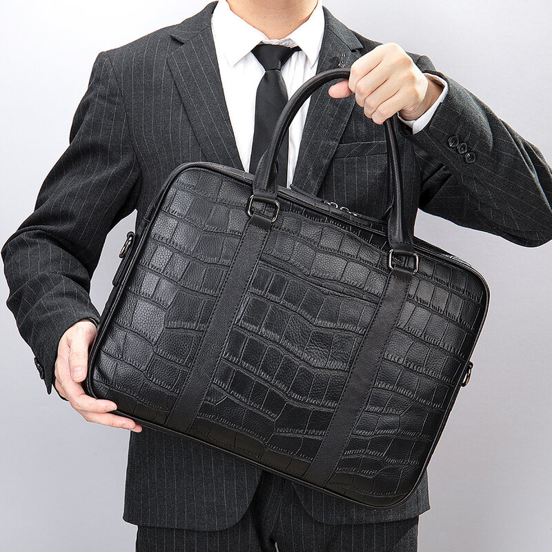 حقائب رجال الأعمال نمط التمساح ، حقيبة جلدية فاخرة مصمم ، 15.6 "حقائب الكمبيوتر المحمول ، محفظة ، وثائق ، A4