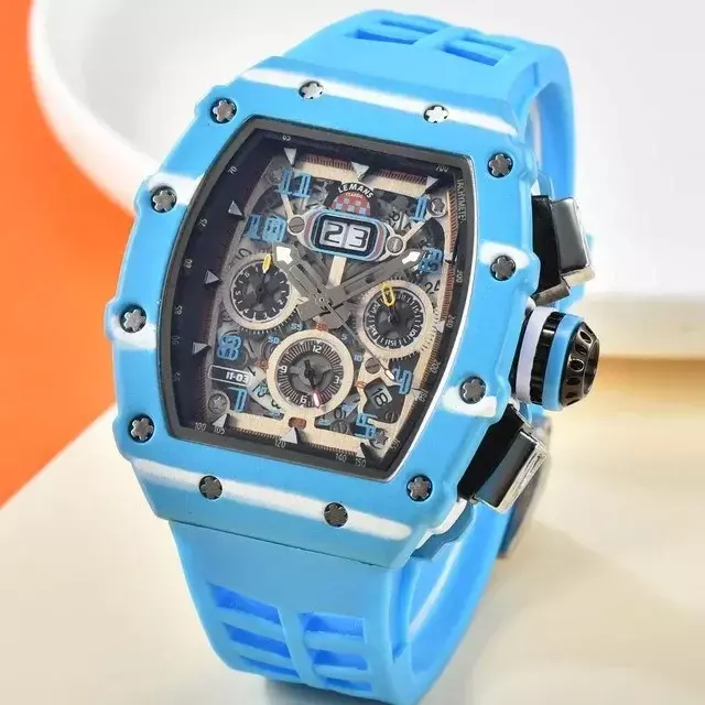 Top Luxury Mechanical Style Men's Watch Waterproof 6 Needle Run Second Watch Wine Barrel Shaped RM Quartz Watch