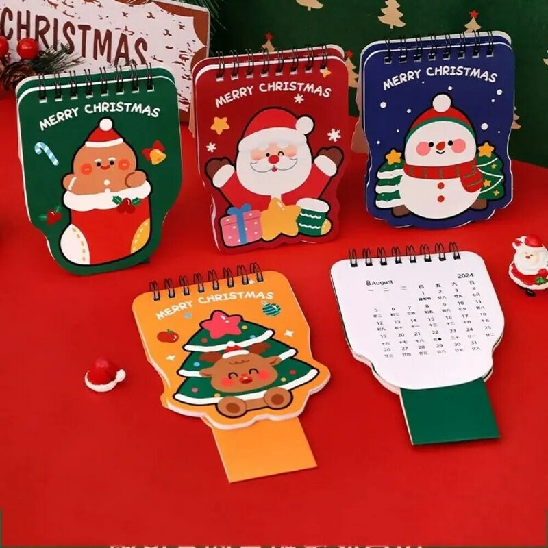 Kalendarz świąteczny Cartoon 2024 Kreatywny mini papierowy kalendarz o specjalnym kształcie Śliczny kalendarz biurkowy Prezent świąteczny
