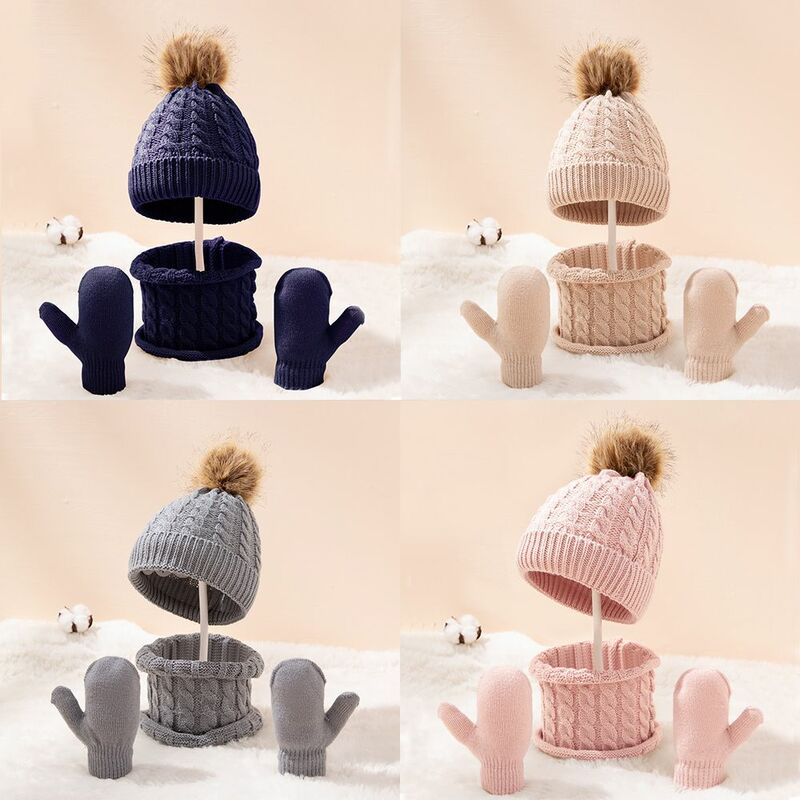 3 pz/set Cute Baby Hat sciarpa guanti Set berretti in cotone tinta unita accessori caldi invernali per bambini 0-3 anni ragazzi ragazze bambini