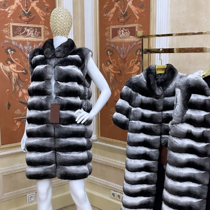 Winter Real Fur Vest Long Natural Rex Rabbit Fur Gilets For Women Warm Luxury Vests Best Selling New Arrivals