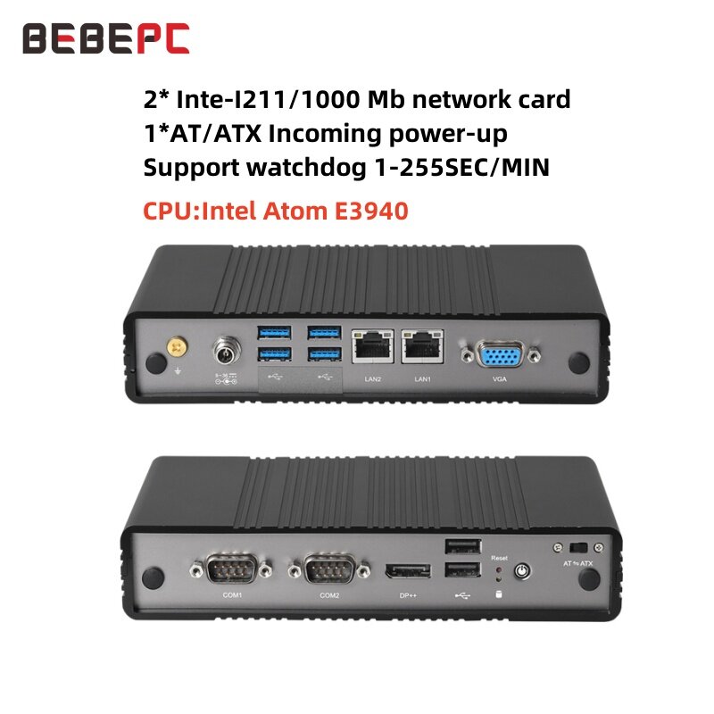 Кувшин, низкое потребление, Inter Atom E3940, промышленный мини-ПК без вентилятора с 2 Inter-I211 1000 Мб Ethernet LAN и 2 RS232 COM
