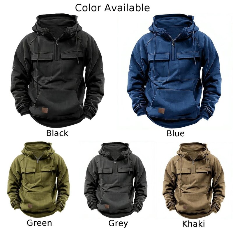Mens Hooded Sweatshirt Casual Solid Color Sportwear Sweater Pullover Classic Long Sleeve Hooded Top for Spring Autumn Winter