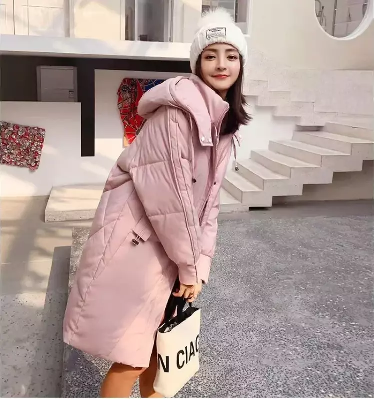 2023 nowe koreańskie modne kurtka podszyta bawełną damskie długi, z kapturem ocieplana kurtka luźne, wiatroodporne parki Plus rozmiar