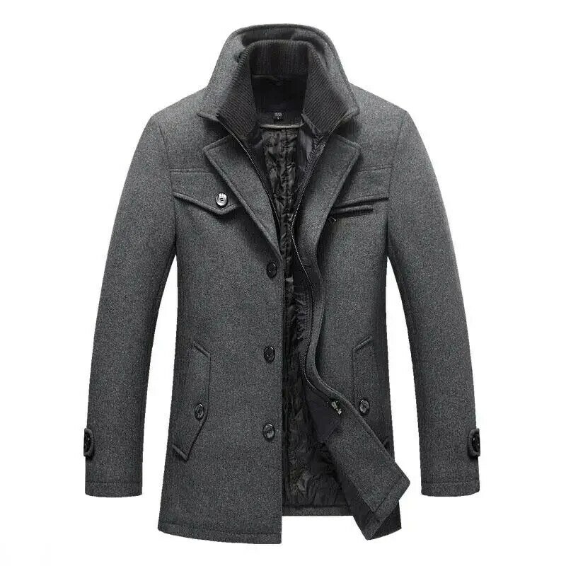 Casaco de lã slim fit masculino, jaquetas casuais, casacos quentes, casaco de ervilha, tamanho M-4XL, novo, transporte da gota, 4 cores, inverno
