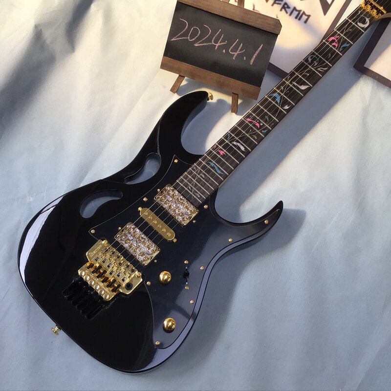 Gitar listrik bodi mahoni hitam, bergigi ukuran Universal
