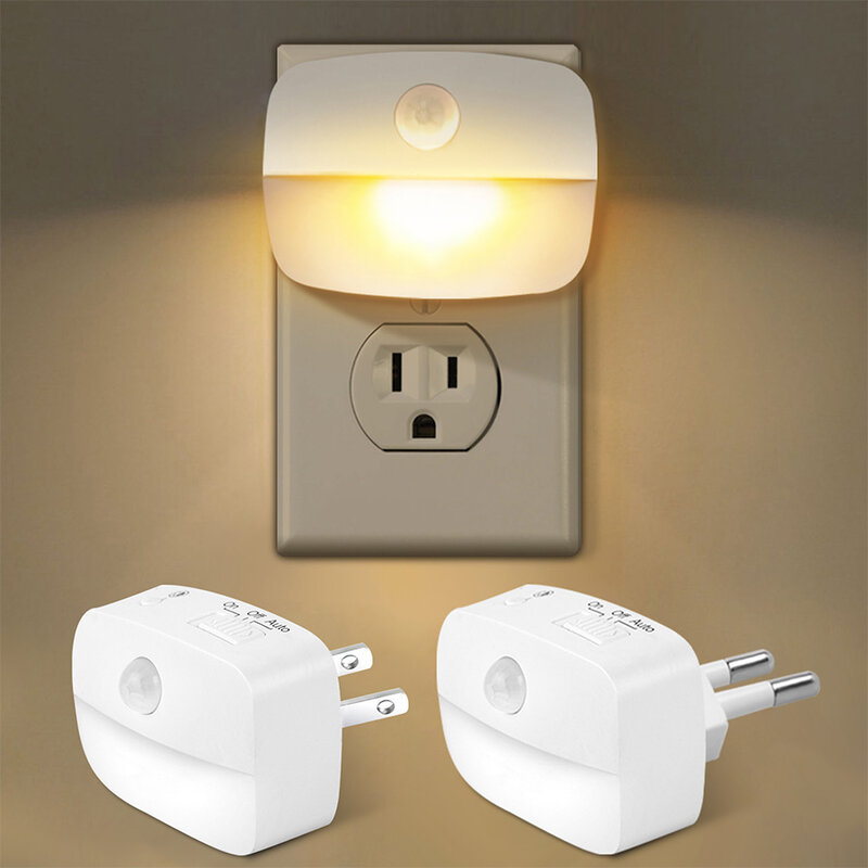 โคมไฟไฟ LED กลางคืนเซ็นเซอร์ตรวจจับการเคลื่อนไหวปลั๊กแบบยุโรปและสหรัฐโคมไฟสำหรับเด็กตกแต่งห้องนอนห้องโถงโคมไฟข้างเตียง WC