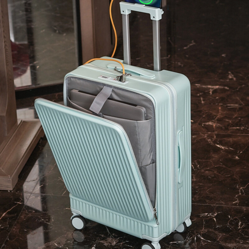 Multifuncional Password Suitcase, Moda Frente Abertura Bagagem, Universal Wheel Trolley Case, Laptop Embarque Bag, Novo