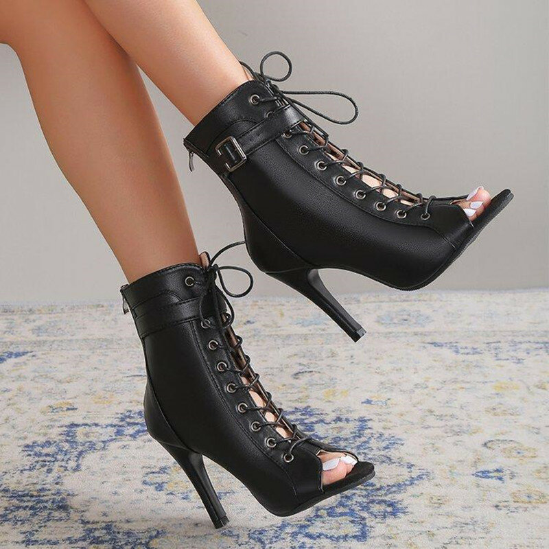 Stivali da festa da donna tacchi a spillo Sexy da donna calzature con tacco alto scarpe da donna con tacco da ballo latino scarpe da donna con lacci e punta aperta