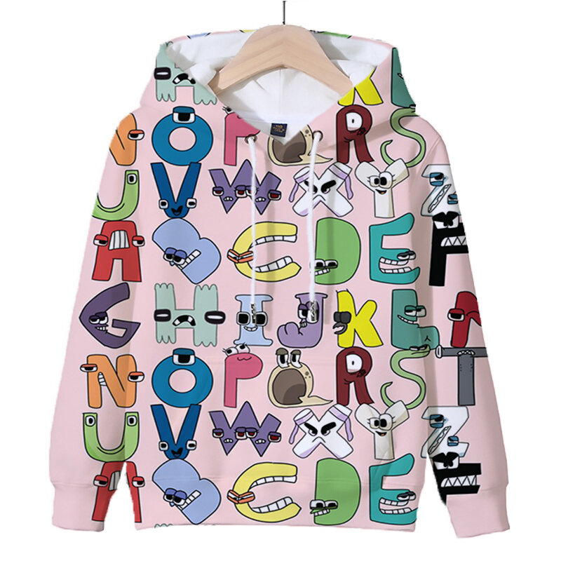Толстовка с рисунком алфавита для мальчиков и девочек, пуловер с длинным рукавом, топы, свитшоты с рисунком аниме, мультяшная спортивная одежда, детская одежда