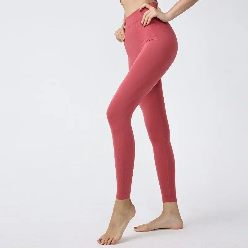 กางเกงโยคะเอวสูงไร้รอยต่อกางเกงออกกำลังกายกางเกงเลกกิ้งกีฬาสำหรับผู้หญิงขนาดเฉลี่ย