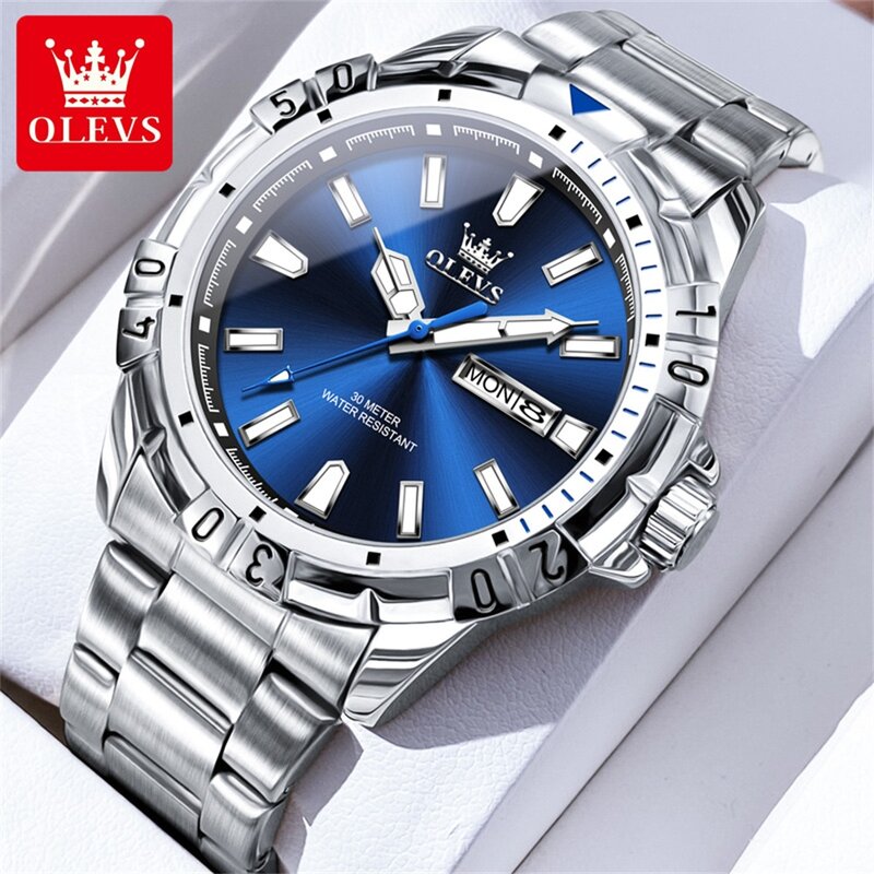 OLEVS-Montre à quartz étanche pour homme avec bracelet en acier inoxydable, montre-bracelet de luxe pour homme, montres pour touristes et calendrier, marque originale