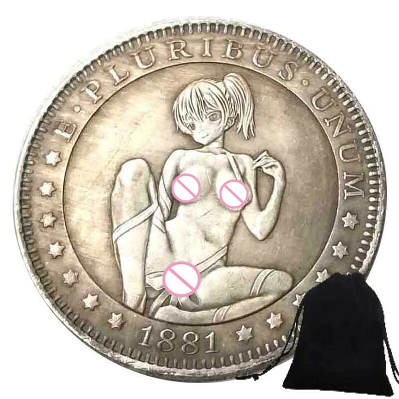 Keruan mewah Liberty gadis 3D seni pasangan koin romantis keberuntungan saku koin lucu koin peringatan koin keberuntungan + tas hadiah
