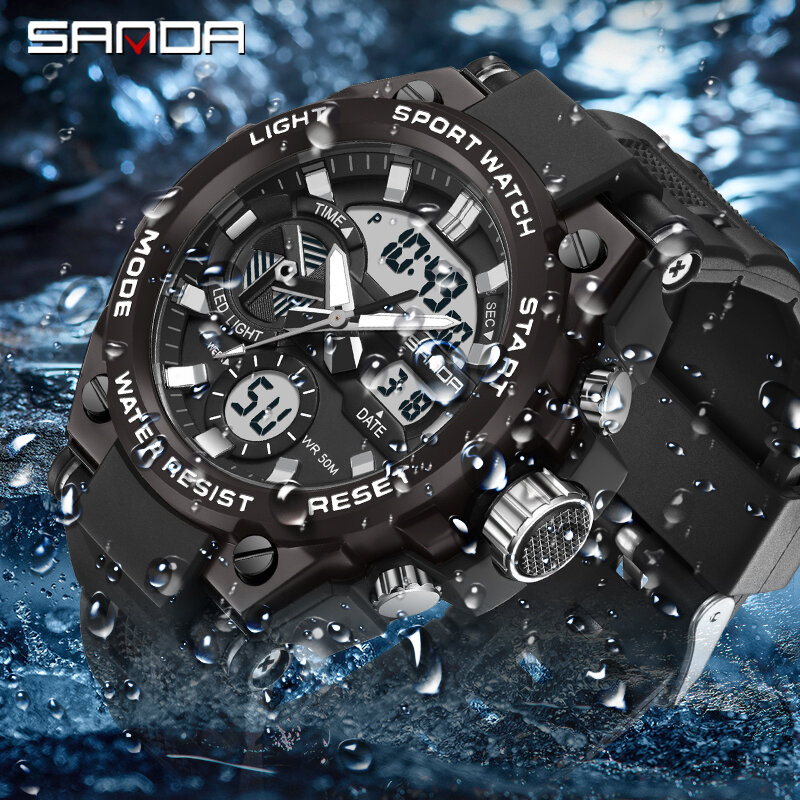 SANDA 3311 мужские Студенческие молодежные модные трендовые военные многофункциональные водонепроницаемые электронные часы с ночным освещением цифровые наручные часы