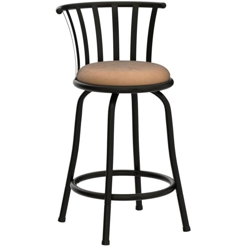 FurnitureR 24 INCH Country Style Industrial Counter Bar Stools Set of 2, Swivel Barstools with Metal Back, with Fabric Seat and