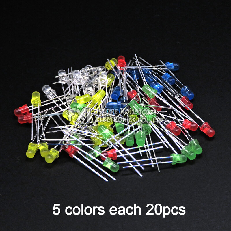 Kit surtido de diodos LED F3 de 3MM, kit de bricolaje de 100 piezas, blanco, verde, rojo, azul, amarillo, naranja, rosa, púrpura, blanco cálido, bxv