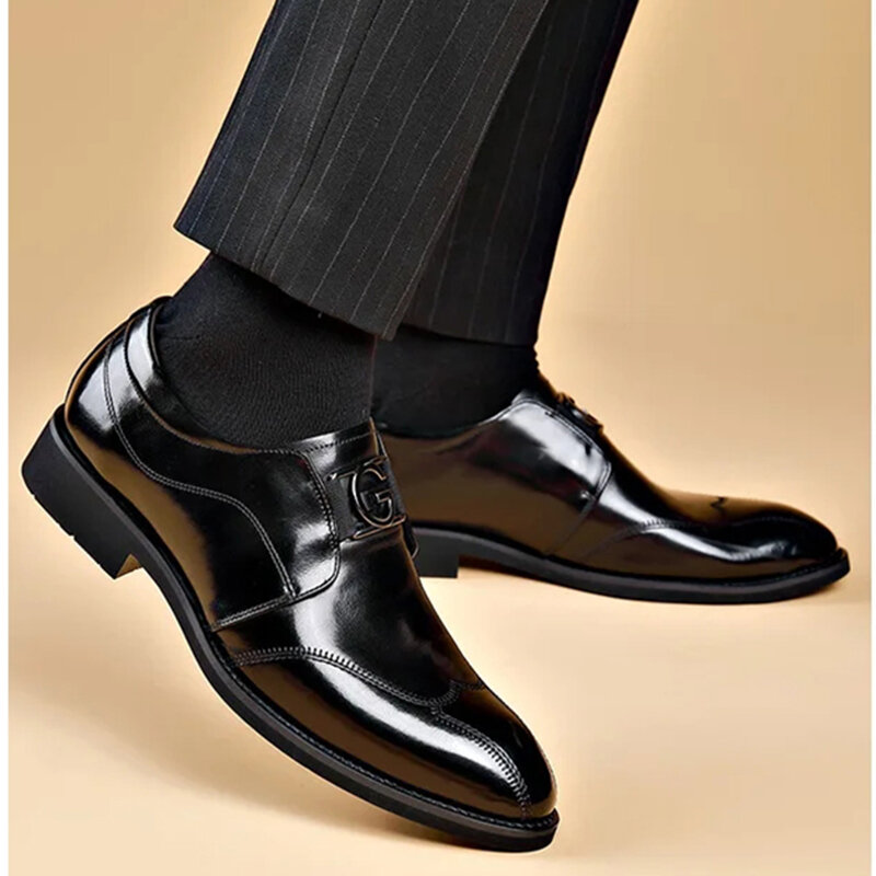 Chaussures décontractées classiques en cuir PU pour hommes, chaussures d'affaires de mariage formelles noires, grande taille 38-48, marque de mode