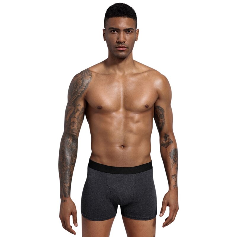 Männer Baumwolle Weiche Atmungsaktive Boxer Briefs Solide Farbe U-Konvexen Gabelung Öffnung Komfortable Elastische Horts Unterhose