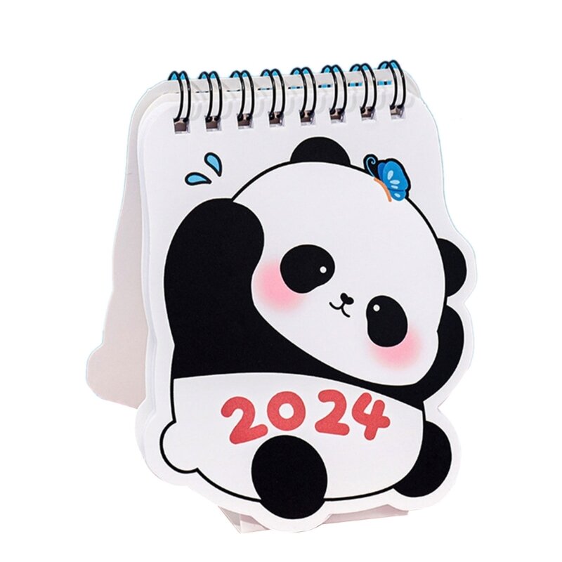 Y5GE 2024 Kalender Desktop Berdiri Bebas Flip Panda Pola Kalender Canender Kertas Cocok untuk Rumah Kantor Bisnis Sekolah