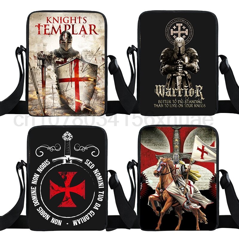 Templar Knight Symbol Print Messenger Bag Medieval Warrior Kid Bookbags Jerusalem Cross Seal Small Satchel Shoulder Bag Gift