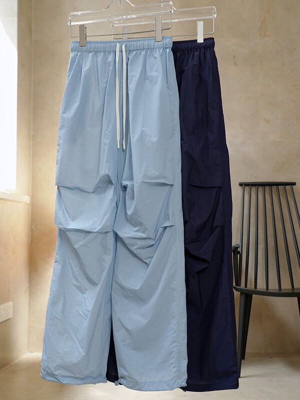 2024 wiosna/lato kobiety sportowe dorywczo szerokie nogawki Cargo spodnie Y2K Streetwear koreańska moda luźne długie spodnie z elastyczną talią