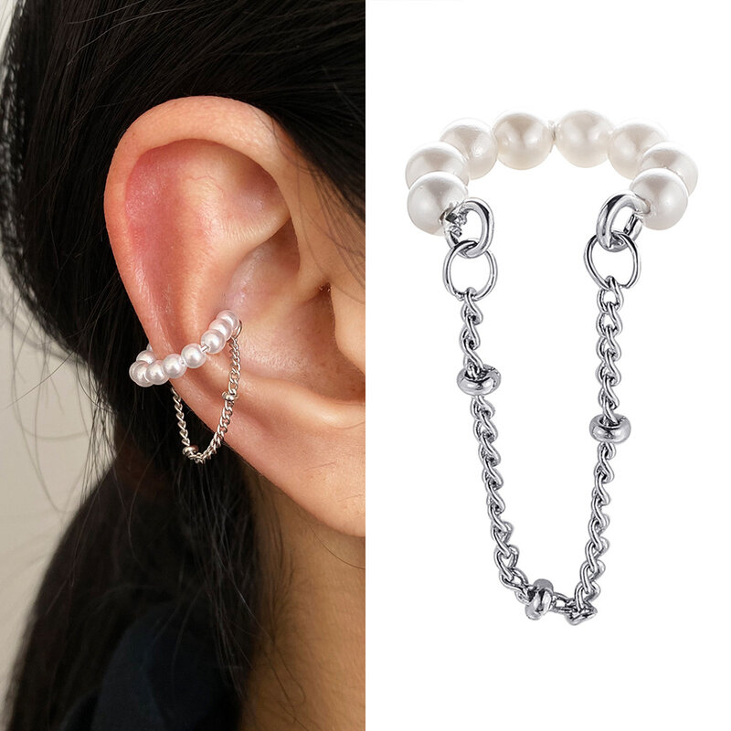 1PC Trendy Imitation Pearl Silver Color Ear Cuff Non-Piercing Fake Cartilage Clip Earrings For Women Men Girl Friend Jewelry