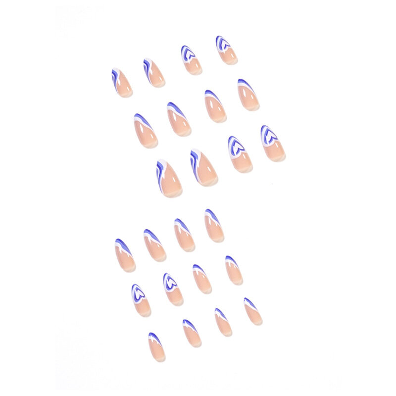 Premere sulle unghie unghie finte di mandorle medie punta francese unghie finte con Design unghie acriliche a copertura totale unghie artificiali francesi per