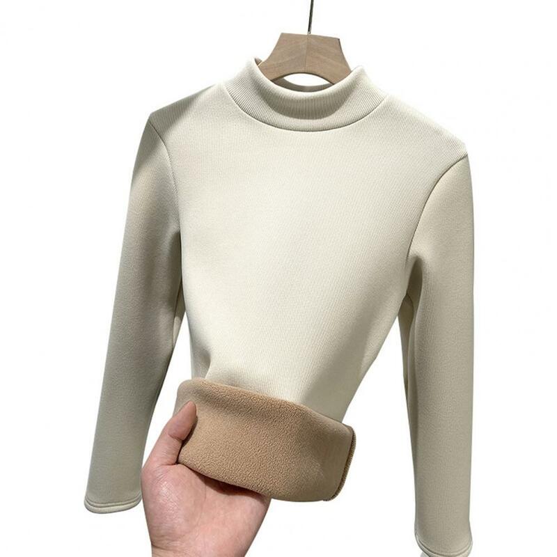 Простые Женские топы, элегантный плотный зимний свитер с бархатной подкладкой, облегающий трикотажный джемпер с полувысоким воротником для женщин, теплый
