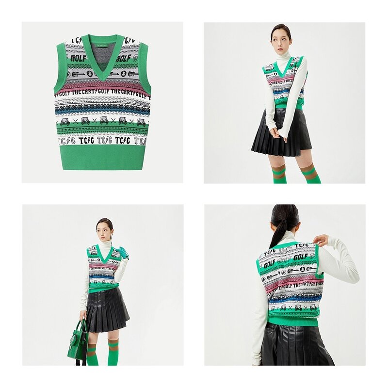 "V Neck Vest: Warm Women's Knit Vest | Distinctive Stripe Design | Outdoor Golf Sleeveless Sweater, High-end and Versatile!"