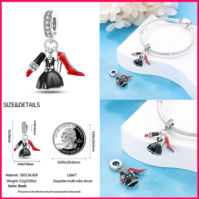 2024 original Sterling Silber Mode Reises erie High Heels Lippenstift Charm Perlen geeignet für Pandora Original Armband