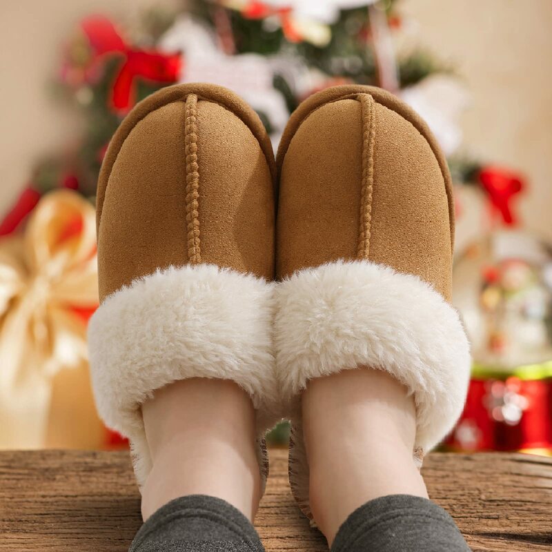 Crestar รองเท้าแตะโฟมจำรูปขนปุยของผู้หญิง, รองเท้าใส่ในบ้านฤดูหนาวรองเท้าคู่รักใส่ในบ้านเพื่อให้ความอบอุ่นในร่มและกลางแจ้งมีการห่ออย่างดี