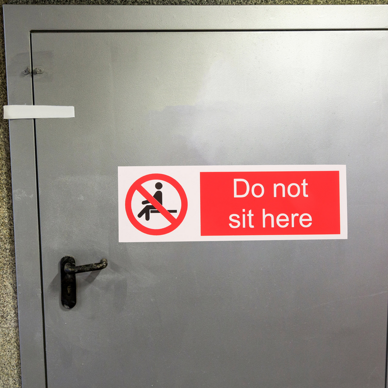 Auto-adesivo segurança aviso adesivos, escritório sinal decalque, não se sentar aqui, sentado e deitado pvc
