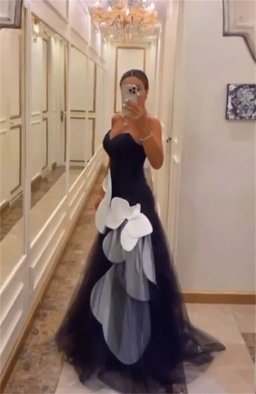 Saudi Arabia Ball Dress Evening Tulle Flower Draped Pleat Christmas A-line Strapless Bespoke Occasion Gown Long Dresses