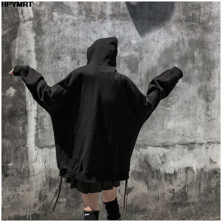 Jaket Sweter Bertudung Pita Ritsleting Cetak Pola Punk Pria Mantel Hoodie Longgar Kasual Hip Hop Streetwear Pasangan Musim Gugur