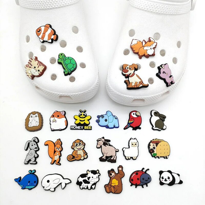 Cute Animals Cartoon Shoe Charms para crianças, DIY, engraçado, Panda, Hamster, Crocodilo, Tamancos, Acessórios, Decorar, Presentes, jibz, 1Pc