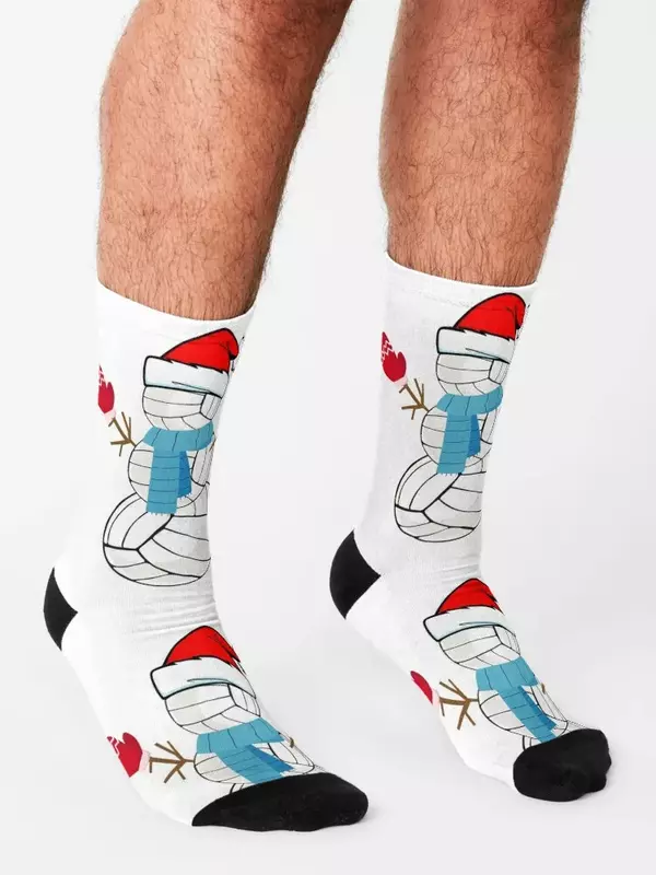Chaussettes chauffantes drôles pour hommes et femmes, bonhomme de neige de volley-ball, T-shirt de vacances de Noël, cadeau de luxe