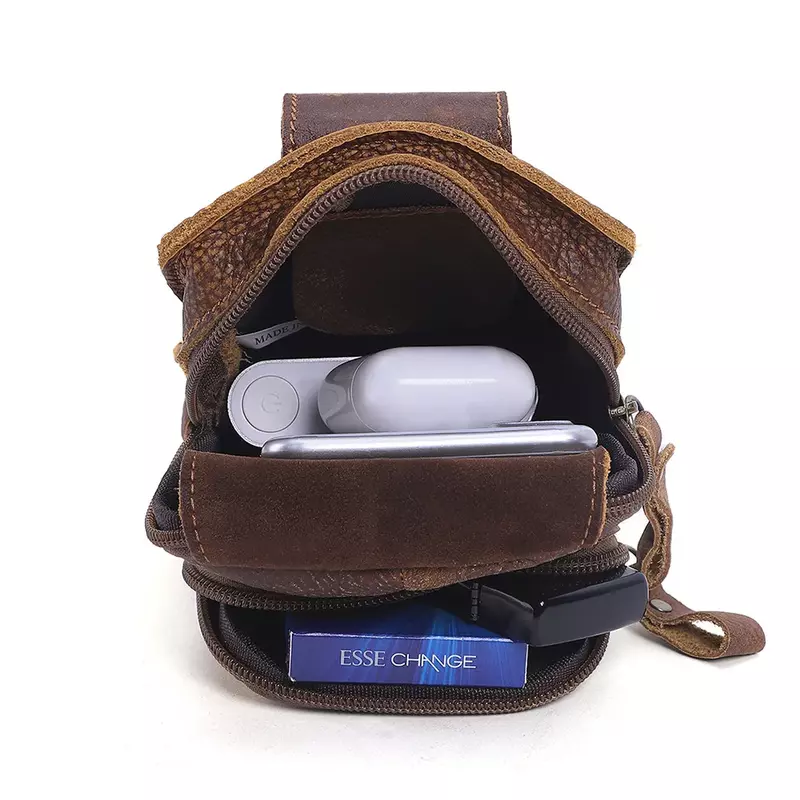 Retro Leather Waist Pack for Men, Outdoor Casual Belt Bag for Phone