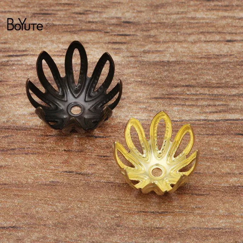 BoYuTe (100 potongan/lot) 12MM filigri logam kuningan bunga manik topi Diy perhiasan aksesoris bahan buatan tangan
