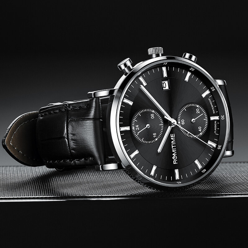 ROMITIME Wielofunkcyjne zegarki dla mężczyzn Ultracienki, świecący wodoodporny męski zegarek Automatyczny, mechaniczny styl Luksusowy zegarek kwarcowy