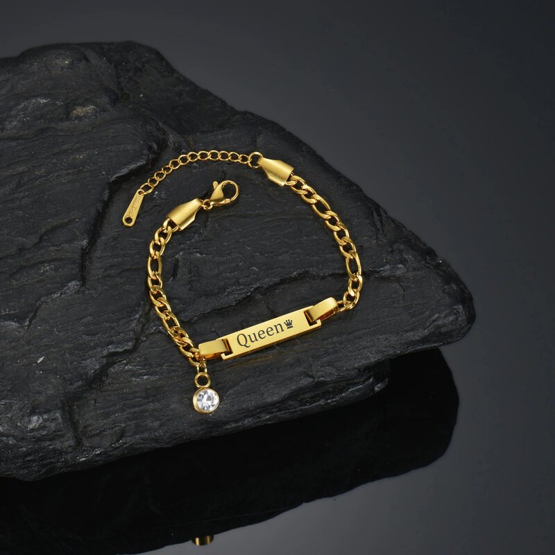Atoztide-pulsera personalizada de acero inoxidable para mujer y niño, brazalete con grabado de nombre, fecha, piedra natal, cadena de eslabones ajustable, regalo de joyería