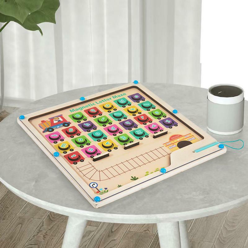 Магнитная доска ABC, деревянная головоломка с буквами, Настольная доска-лабиринт, Обучающие игрушки, цветовое распознавание, детские игрушки