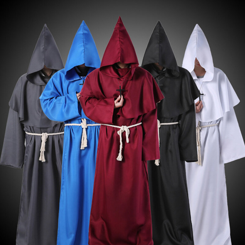 Europeo medievale Halloween Christian friar priest robe witch wizard mantello party death ghost vampire devil vestiti da gioco di ruolo