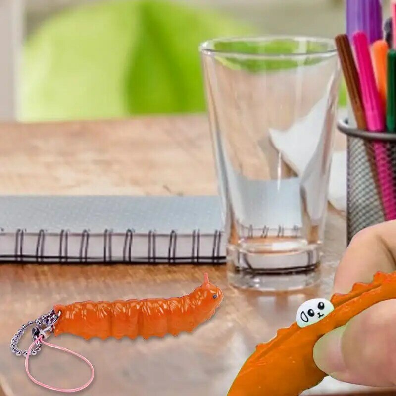 1pc bonito caterpillar squeeze chaveiro alivia o brinquedo do estresse feijão divertido ervilha soja sensorial brinquedo worm anti stress brinquedos engraçados para crianças