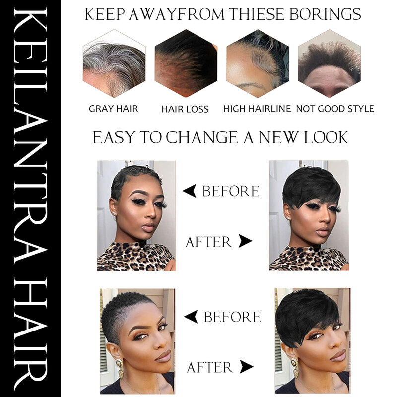 Brown Short Pixie Cut Wig Human Hair For Black Women Machine Made Wigs With Bangs Colored Glueless Wig Human Hair Wigs