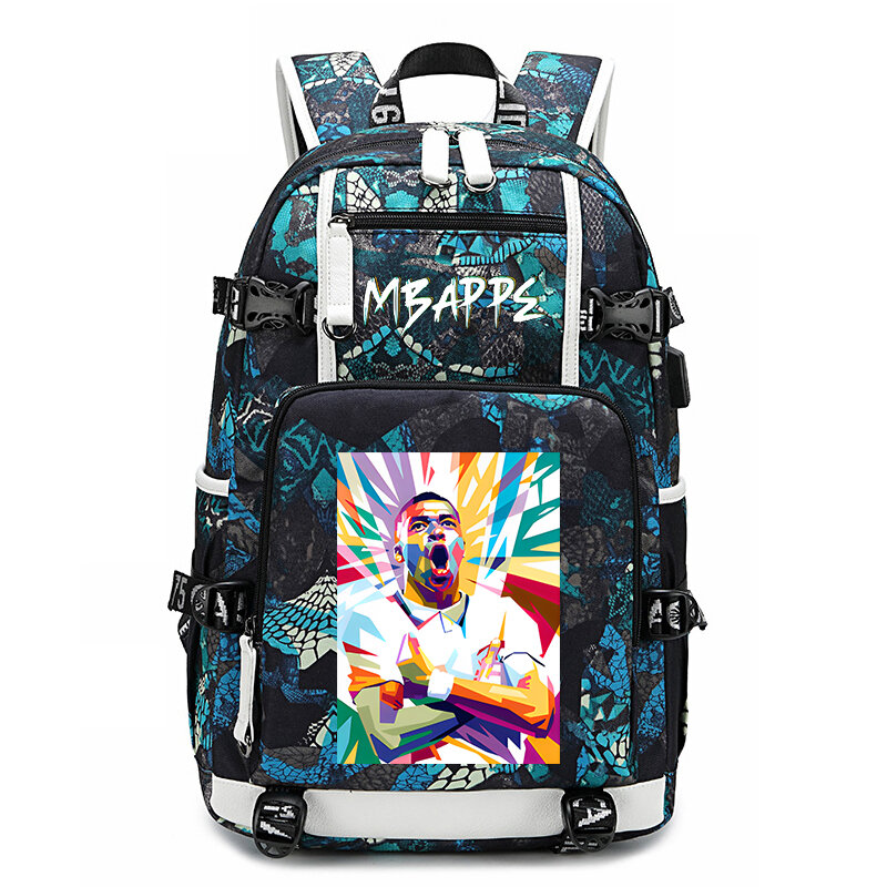 Mbappe avatar print youth backpack casual student school bag large capacity outdoor travel bag